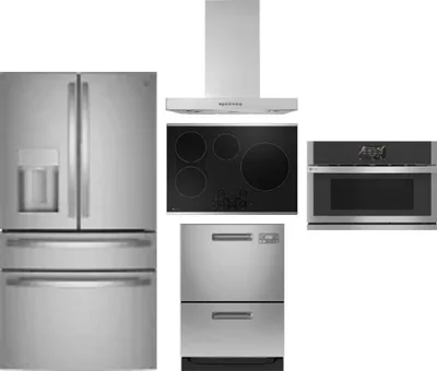 5 Piece Package Includes Refrigerator, Cooktop, Wall Oven, Hood And Dishwasher